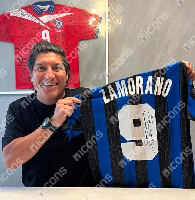 Ivan Zamorano Back Signed Internazionale 1997-98 Home Shirt With Fan Style Numbers In Classic Frame
