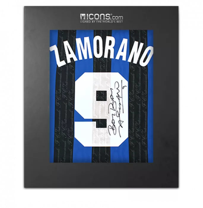 Ivan Zamorano Back Signed Internazionale 1997-98 Home Shirt with Fan Style Numbers In Deluxe Packaging