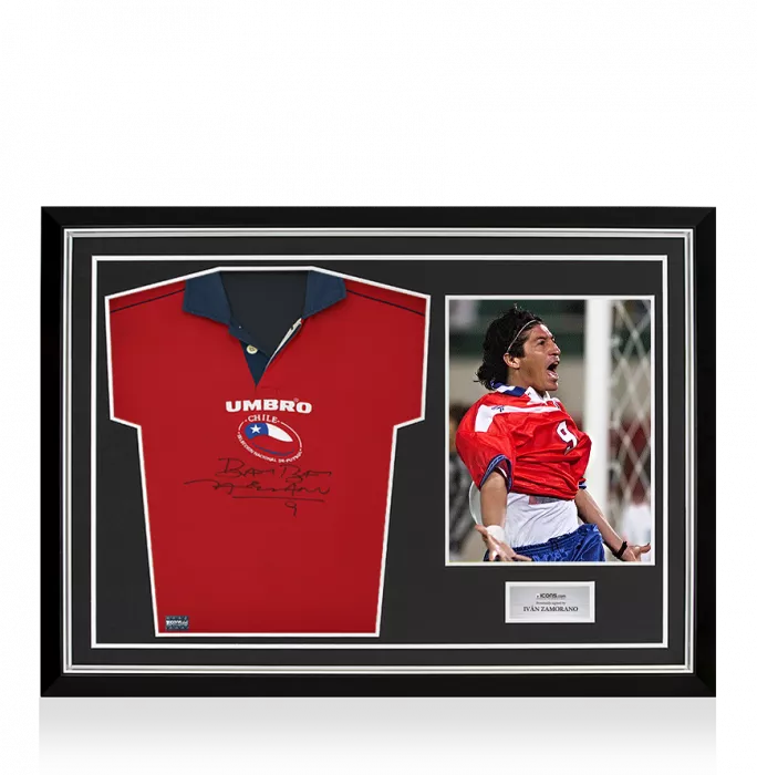 Ivan Zamorano Front Signed Chile 2000-01 Home Shirt In Hero Frame: Copa América Edition