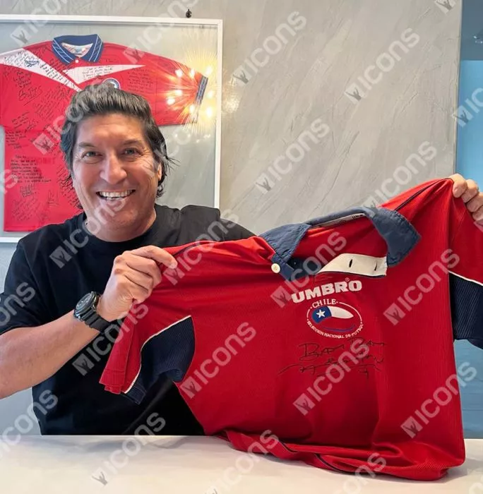 Ivan Zamorano Front Signed Chile 2000-01 Home Shirt In Hero Frame: Option 1
