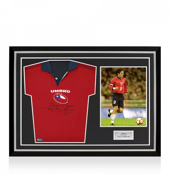 Ivan Zamorano Front Signed Chile 2000-01 Home Shirt In Hero Frame: Option 1