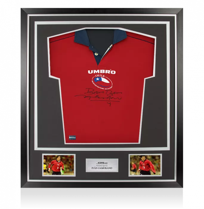 Ivan Zamorano Front Signed Chile 2000-01 Home Shirt In Classic Frame