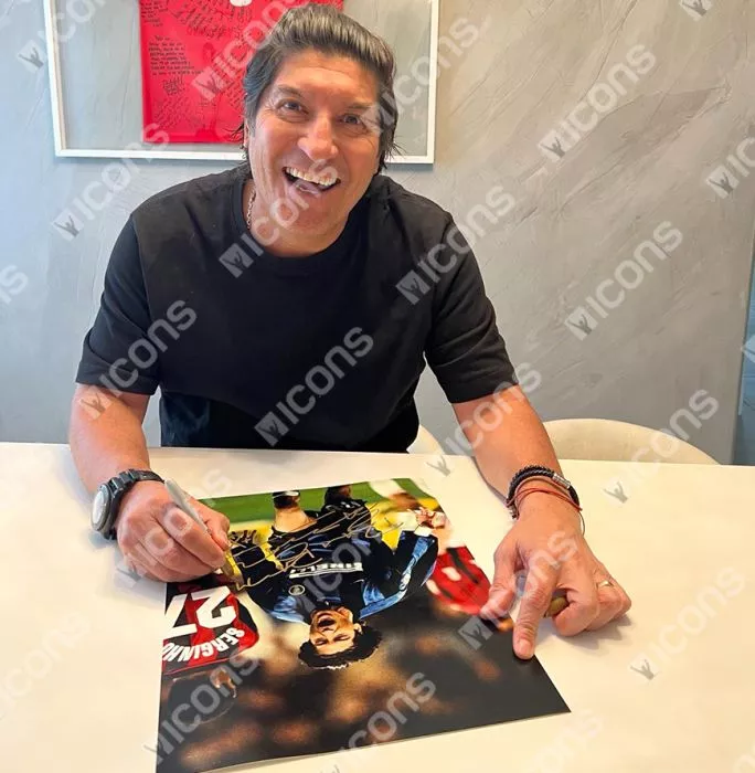 Ivan Zamorano Official UEFA Champions League Signed And Framed Internazionale Photo In Gold: Milan Derby Goal