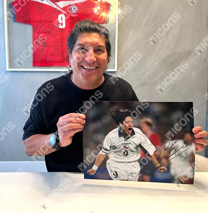 Ivan Zamorano Signed Chile Photo In Black Wooden Frame: Sydney 2000 Bronze Medal Brace V USA
