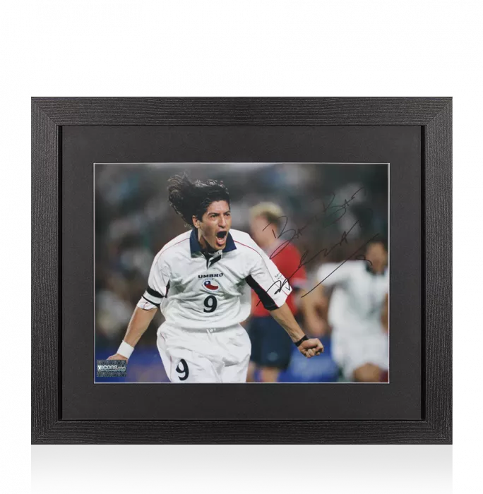 Ivan Zamorano Signed Chile Photo In Black Wooden Frame: Sydney 2000 Bronze Medal Brace v USA