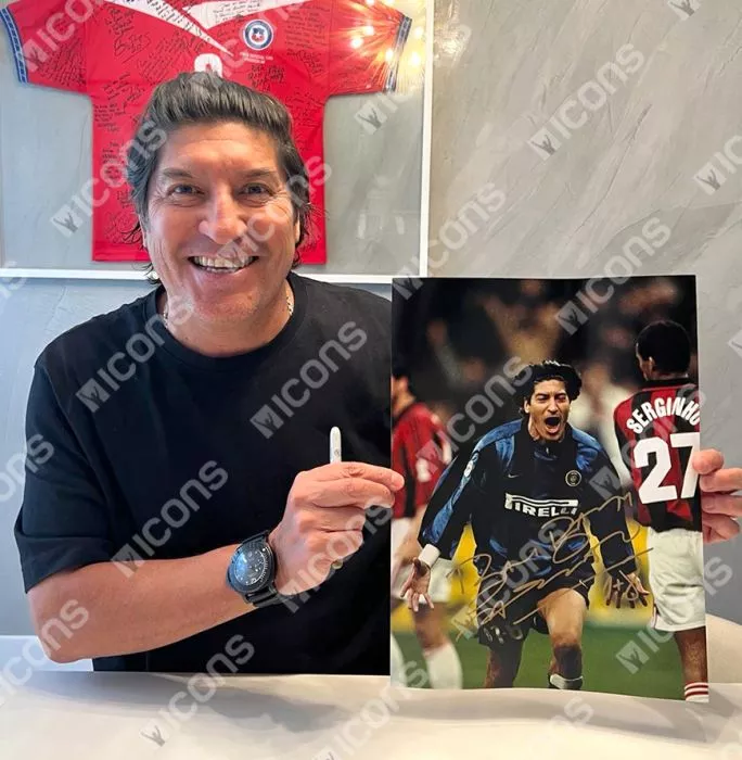 Ivan Zamorano Signed Internazionale Photo In Black Wooden Frame: Milan Derby Goal