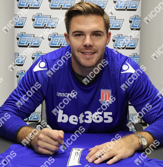 Jack Butland Back Signed Stoke City 2016-17 Goalkeeper Shirt In Classic Frame