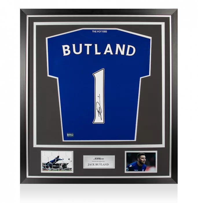 Jack Butland Back Signed Stoke City 2016-17 Goalkeeper Shirt In Classic Frame