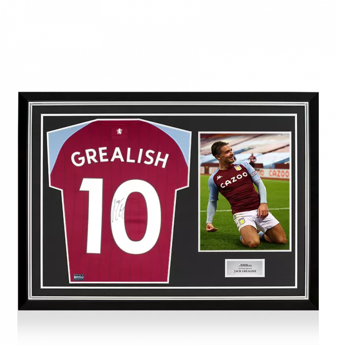 Jack Grealish Back Signed Aston Villa 2020-21 Home Shirt In Hero Frame: Option 1