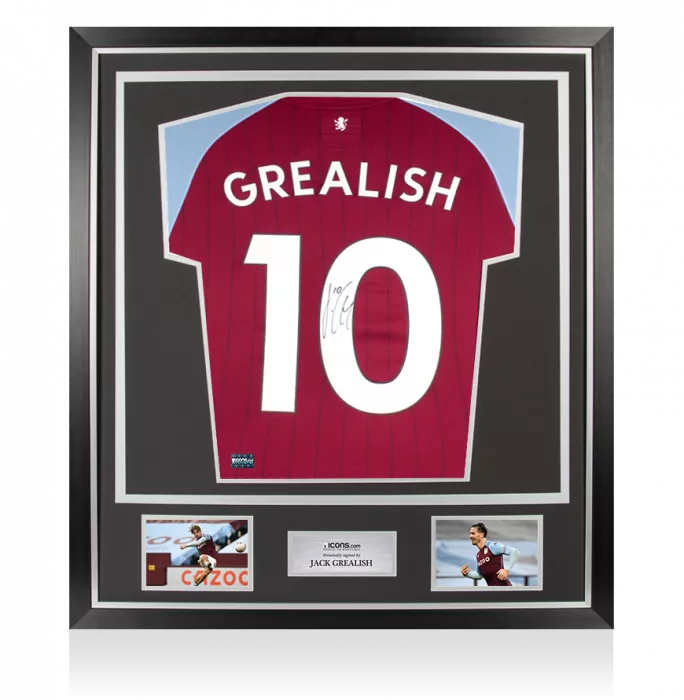 Jack Grealish Back Signed Aston Villa 2020-21 Home Shirt In Classic Frame