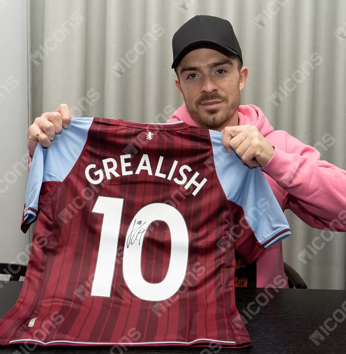 Jack Grealish Back Signed Aston Villa 2021-22 Home Shirt In Hero Frame: Option 1