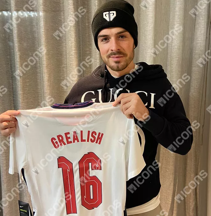 Jack Grealish Back Signed England 2020 Home Shirt With Fan Style Numbers In Classic Frame