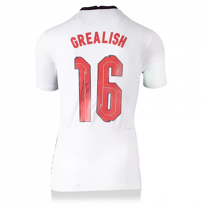 Jack Grealish Back Signed England 2020 Home Shirt With Fan Style Numbers