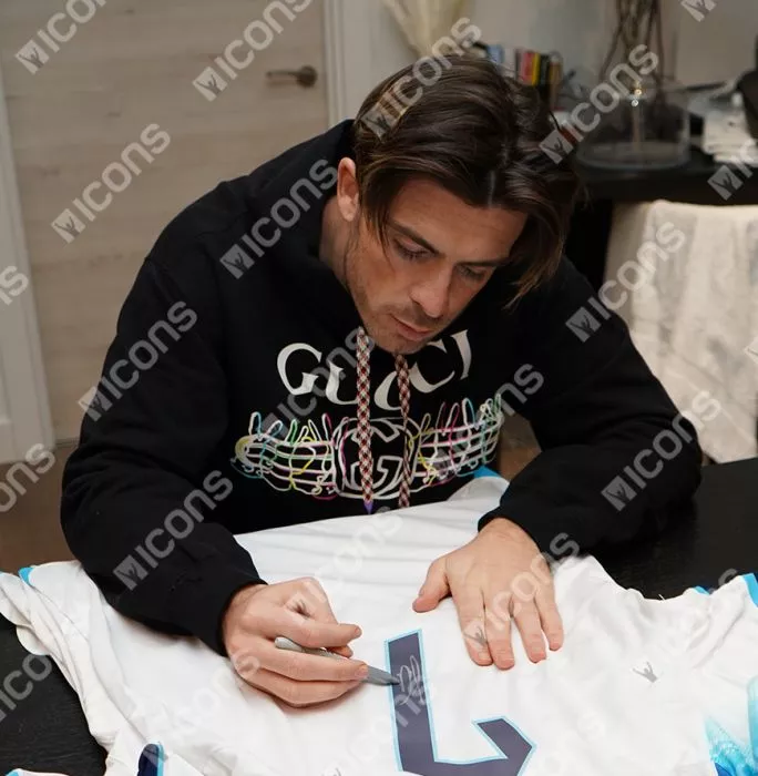 Jack Grealish Back Signed England 2022-23 Home Shirt With Fan Style Numbers In Deluxe Packaging
