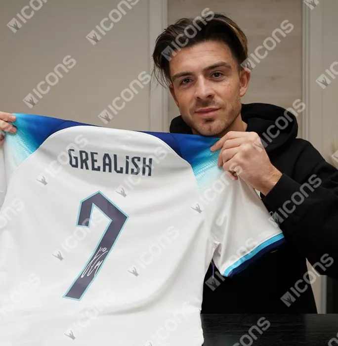 Jack Grealish Back Signed England 2022-23 Home Shirt With Fan Style Numbers In Classic Frame