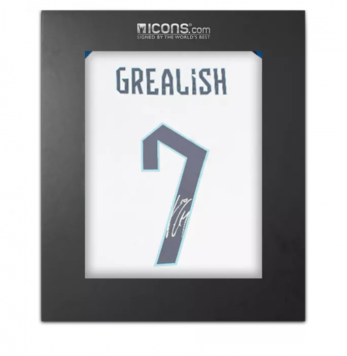 Jack Grealish Back Signed England 2022-23 Home Shirt with Fan Style Numbers In Deluxe Packaging