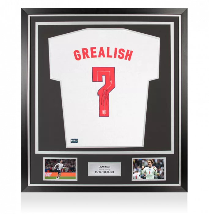 Jack Grealish Back Signed England T-Shirt In Classic Frame