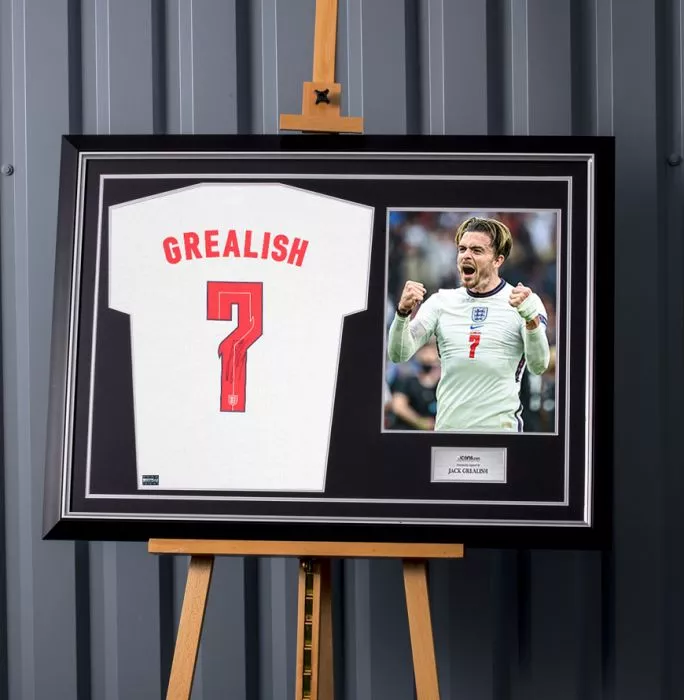 Jack Grealish Back Signed England T-Shirt In Hero Frame: Option 1