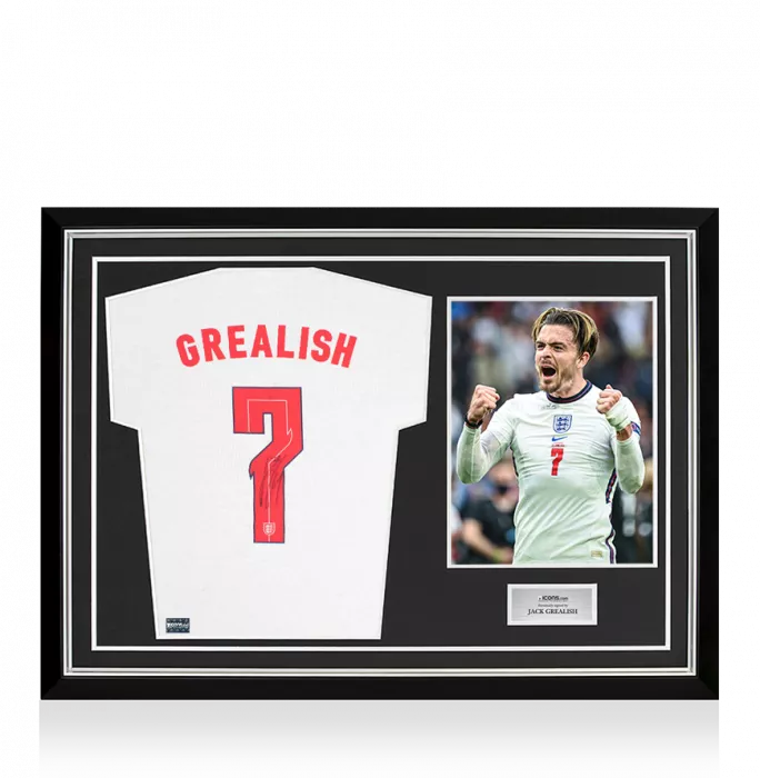 Jack Grealish Back Signed England T-Shirt In Hero Frame: Option 1