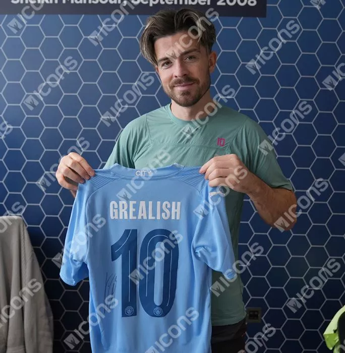 Jack Grealish Back Signed Manchester City 2023-24 Home Shirt In Classic Frame