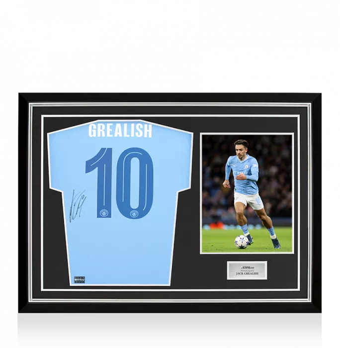 Jack Grealish Back Signed Manchester City 2023-24 Home Shirt In Hero Frame: Option 1