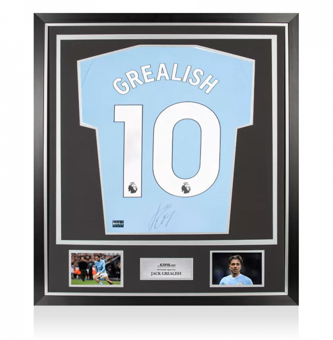 Jack Grealish Back Signed Manchester City 2023-24 Home Shirt: Signed Under Number In Classic Frame