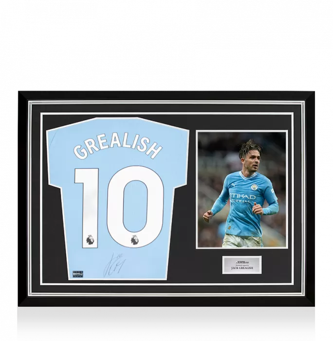 Jack Grealish Back Signed Manchester City 2023-24 Home Shirt: Signed Under Number In Hero Frame: Option 1