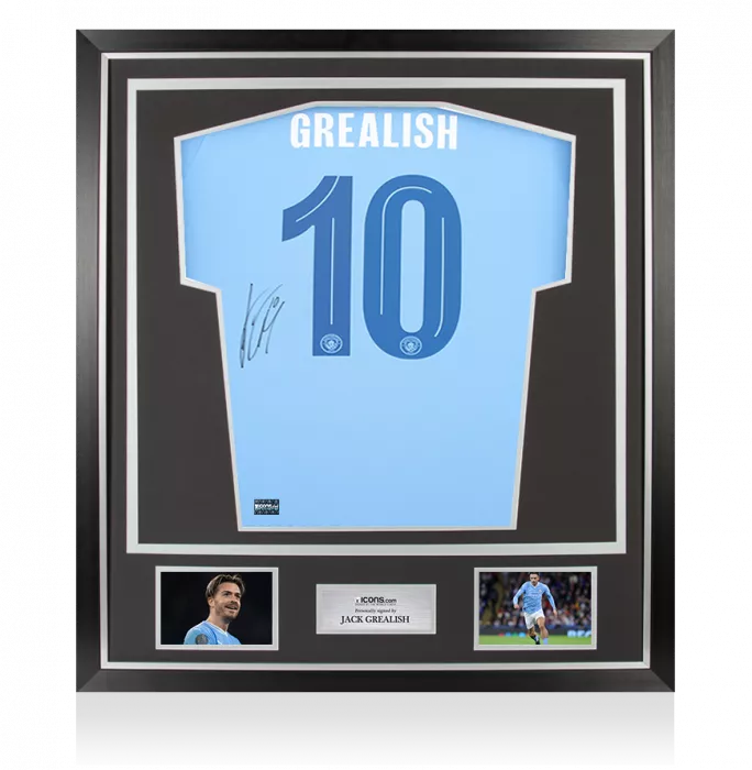 Jack Grealish Back Signed Manchester City 2023-24 Home Shirt In Classic Frame