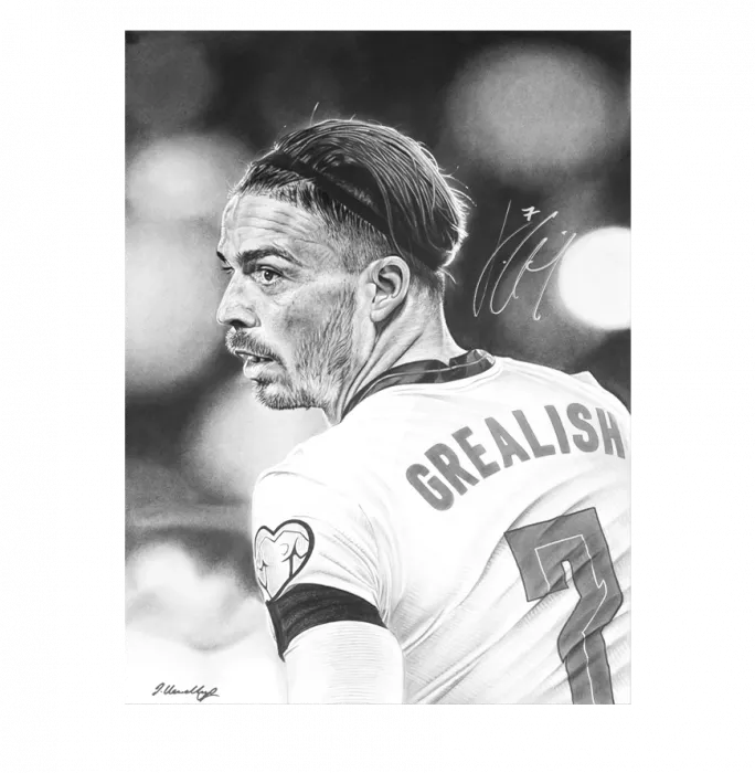 Jack Grealish England 2022 Home Shirt And Signed Original Artwork In Hero Frame: Limited Edition 1/1