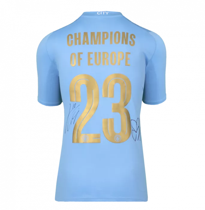 Jack Grealish & Erling Haaland Back Signed Manchester City 2023-24 Home Shirt: Champions of Europe Edition