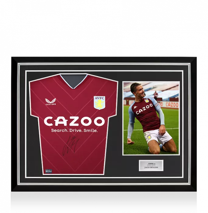 Jack Grealish Front Signed Aston Villa 2022-23 Home Shirt In Hero Frame: Option 1