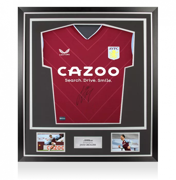 Jack Grealish Front Signed Aston Villa 2022-23 Home Shirt In Classic Frame