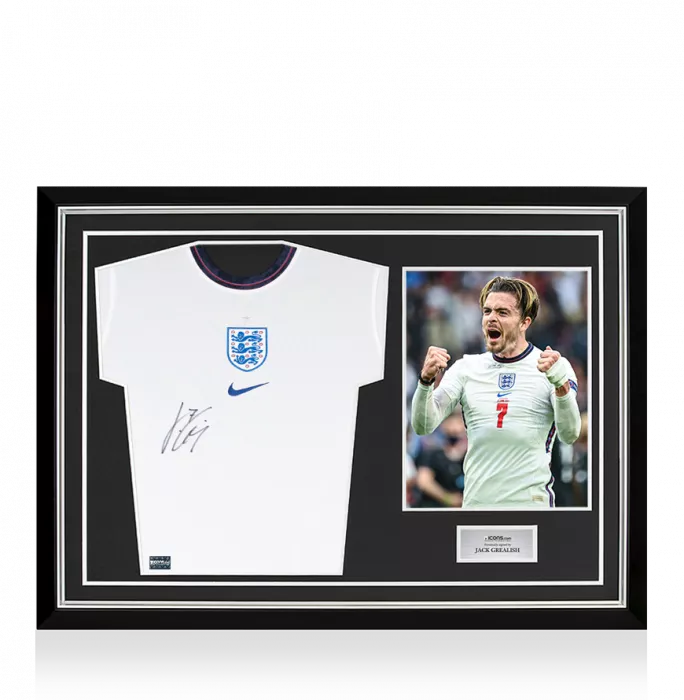 Jack Grealish Front Signed England 2021-22 Home Shirt In Hero Frame: Option 1