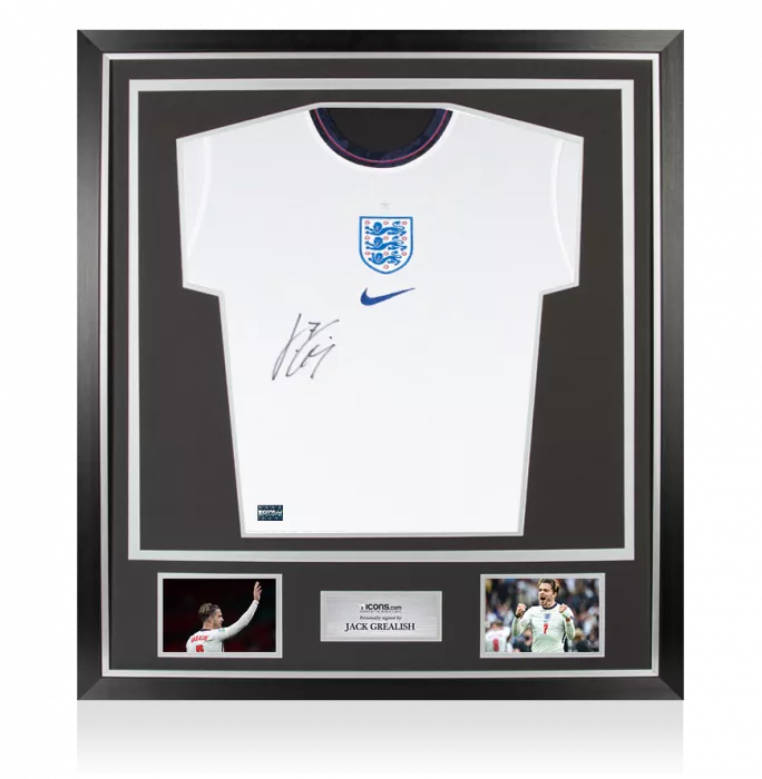 Jack Grealish Front Signed England 2021-22 Home Shirt In Classic Frame