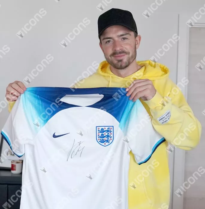 Jack Grealish Front Signed England 2022 Home Shirt In Hero Frame: Option 1