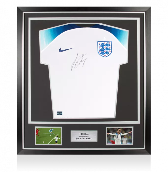 Jack Grealish Front Signed England 2022 Home Shirt In Classic Frame