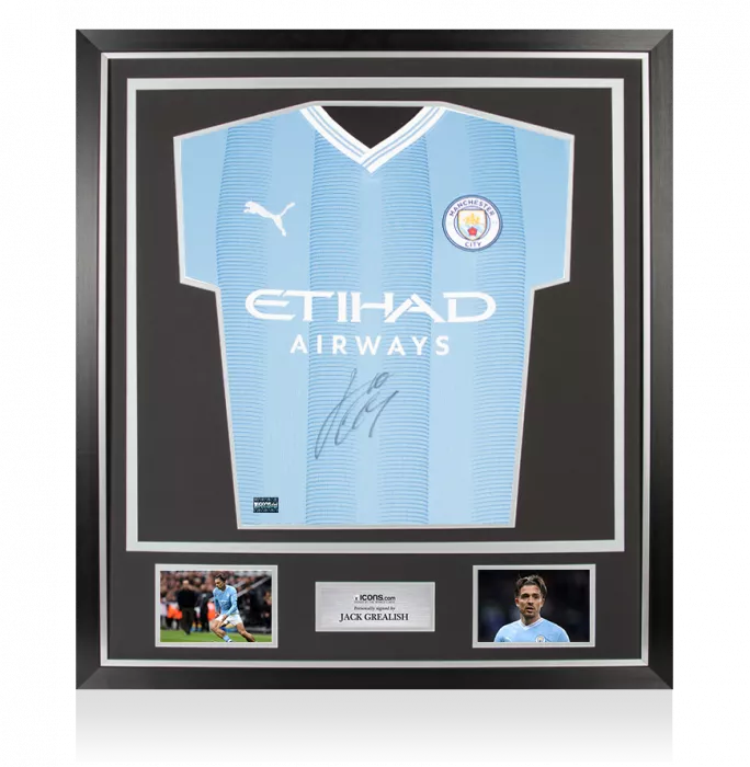 Jack Grealish Front Signed Manchester City 2023-24 Home Shirt In Classic Frame