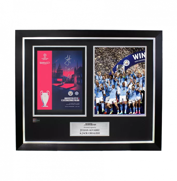 Jack Grealish & Julian Alvarez Dual Signed and Framed Programme: 2023 UEFA Champions League Final