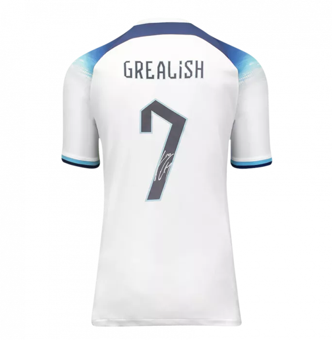 Jack Grealish Official 2022 FIFA World Cup™ Back Signed And Framed England 2022-23 Home Shirt With Fan Style Numbers