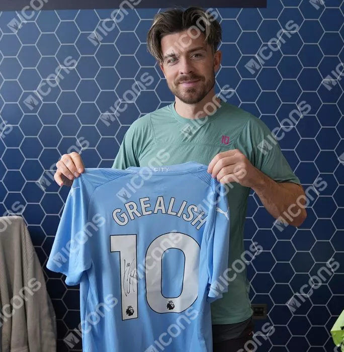 Jack Grealish Official UEFA Champions League Back Signed And Hero Framed Manchester City 2023-24 Home Shirt