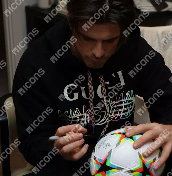 Jack Grealish Official UEFA Champions League Signed Football In Acrylic Case