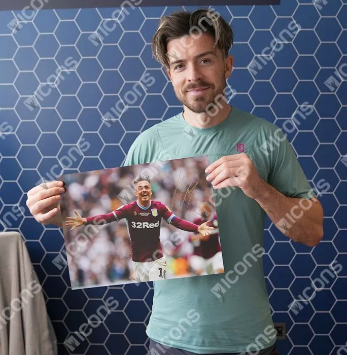 Jack Grealish Signed Aston Villa Photo In Black Wooden Frame: Promotion Celebration