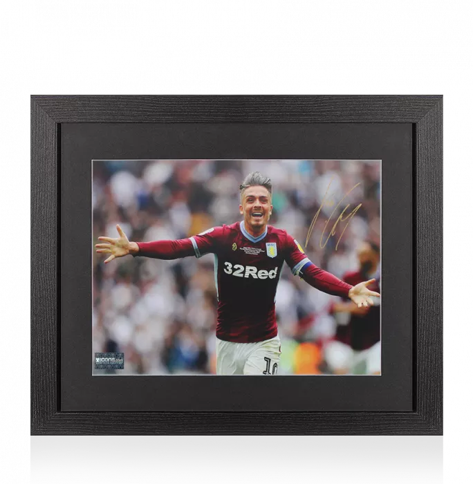 Jack Grealish Signed Aston Villa Photo In Black Wooden Frame: Promotion Celebration
