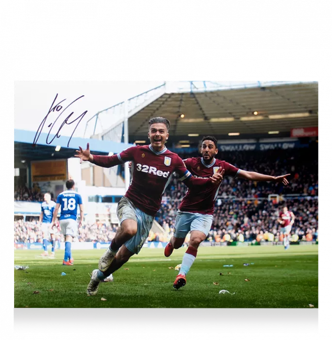 Jack Grealish Signed Aston Villa Photo In Black Wooden Frame: Iconic Birmingham Derby Goal