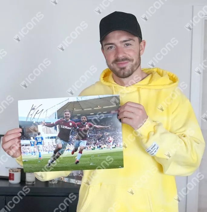 Jack Grealish Signed Aston Villa Photo In Black Wooden Frame: Iconic Birmingham Derby Goal