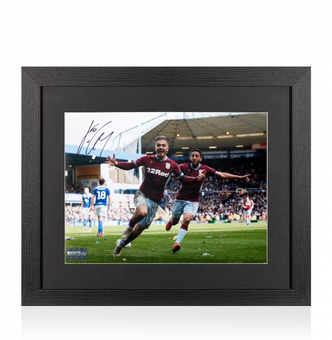 Jack Grealish Signed Aston Villa Photo In Black Wooden Frame: Iconic Birmingham Derby Goal