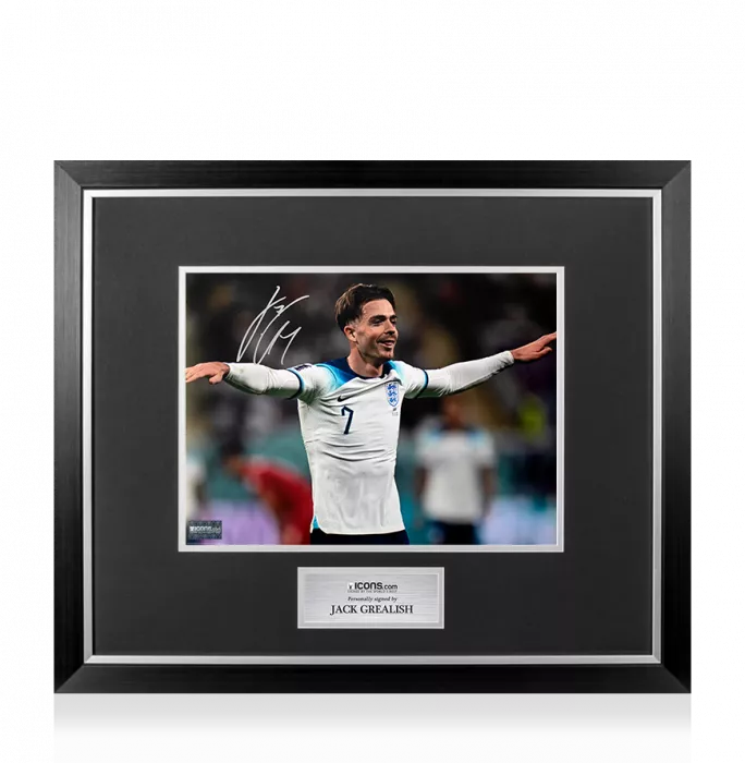 Jack Grealish Signed England Photo In Premium Photo Frame: FIFA World Cup Goal vs IR Iran