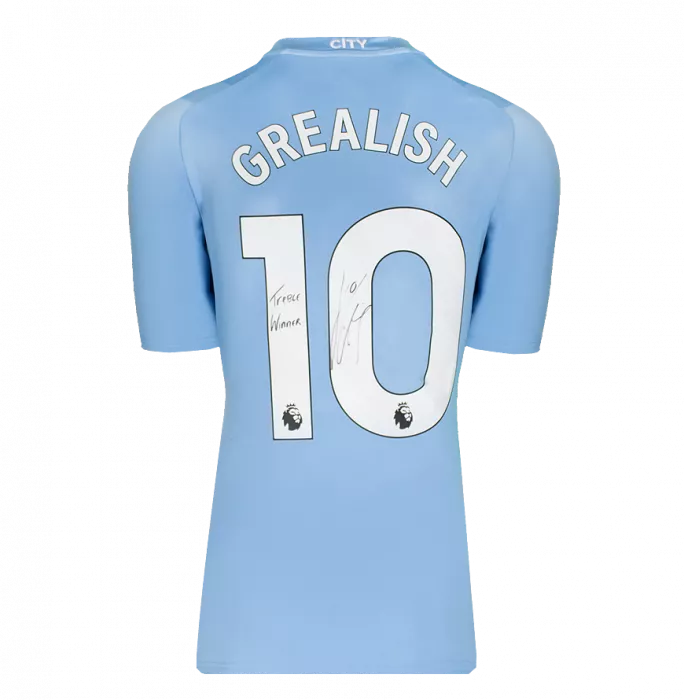Jack Grealish Signed Manchester City 2023-24 Home Shirt: Treble Winner Inscription In Classic Frame