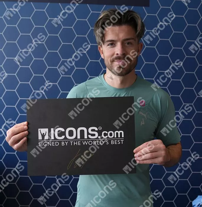 Jack Grealish Signed Manchester City 2023-24 Home Shirt: Treble Winner Inscription In Classic Frame