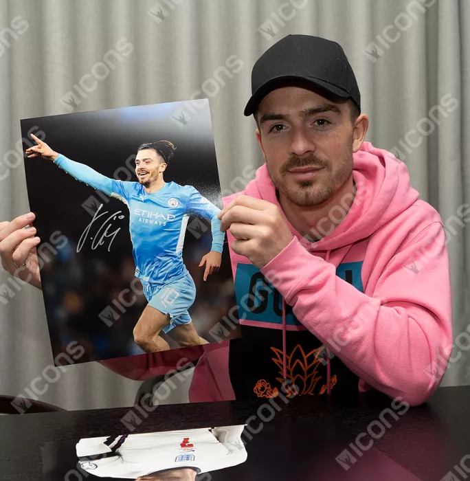 Jack Grealish Signed Manchester City Photo In Black Wooden Frame: UCL Goal Vs RB Leipzig